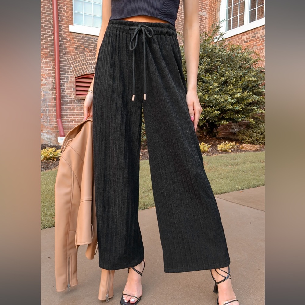 Women’s black ribbed drawstring & elastic waist pants NWT SMALL CASUAL DRESSY